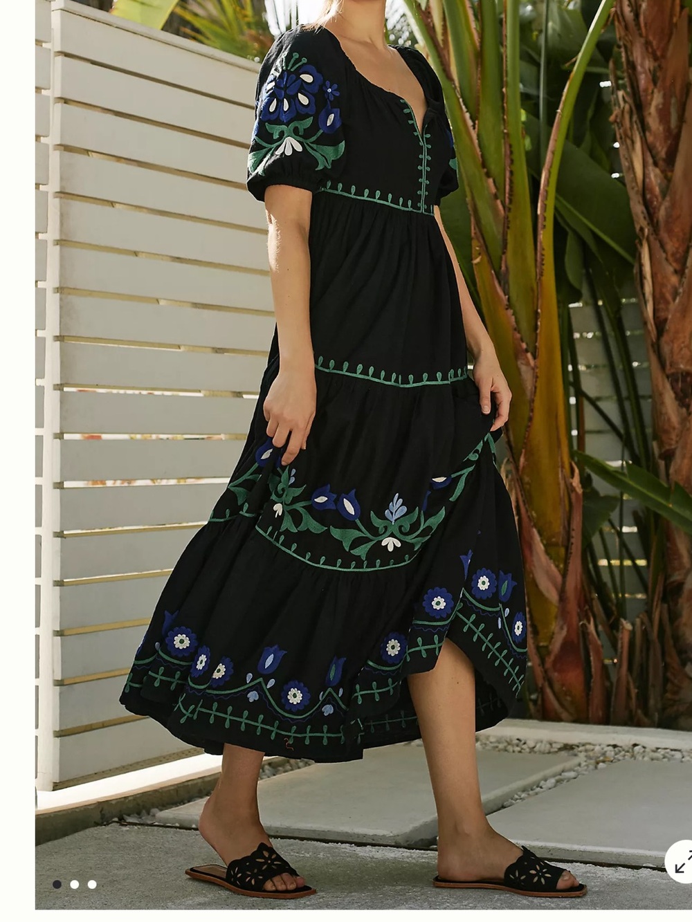Roller Rabbit Lavandou Zara Maxi Dress Women’s Large Black Embroidered Boho